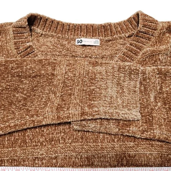 NEW SO V-Neck Cropped Gold Chenille Dropped Shoulder Sweater Size XXL - Picture 4 of 14